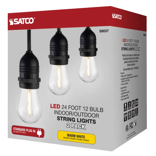 2 Pack - 24Ft - LED String Light - Includes 12-S14 bulbs - 2200K - 120 Volts - Image 10