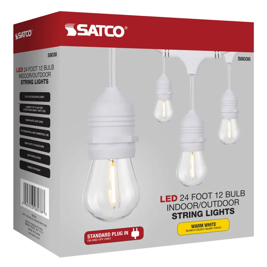 24Ft - LED String Light - Includes 12-S14 bulbs - 2200K - White Cord - Image 11