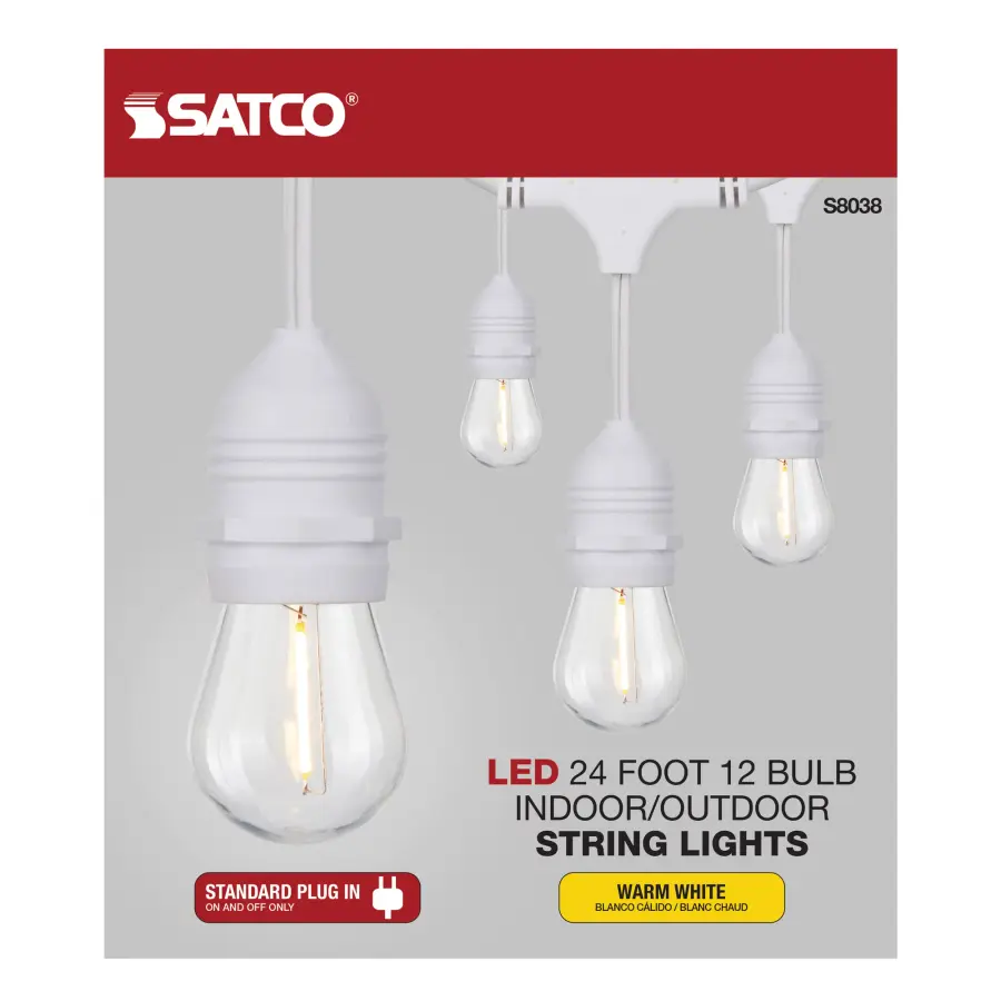 24Ft - LED String Light - Includes 12-S14 bulbs - 2200K - White Cord - Image 6
