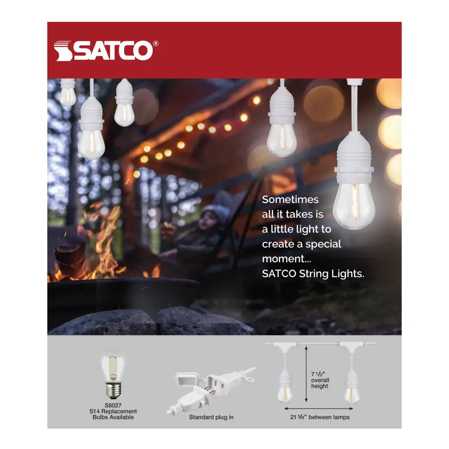 24Ft - LED String Light - Includes 12-S14 bulbs - 2200K - White Cord - Image 7