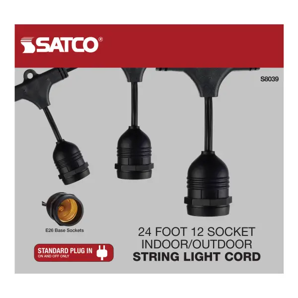 24Ft - LED String Light - 12 Socketed Black Cord and Plug Only - Image 4