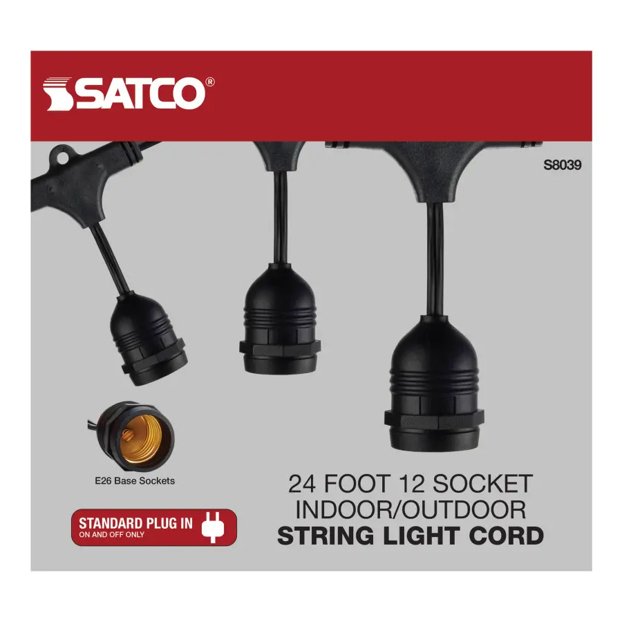 24Ft - LED String Light - 12 Socketed Black Cord and Plug Only - Image 4