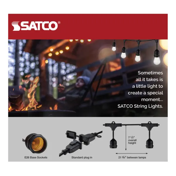 24Ft - LED String Light - 12 Socketed Black Cord and Plug Only - Image 5