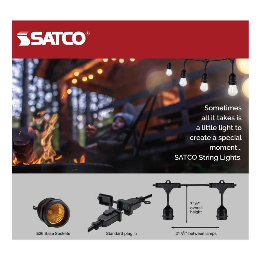 24Ft - LED String Light - 12 Socketed Black Cord and Plug Only - Image 5