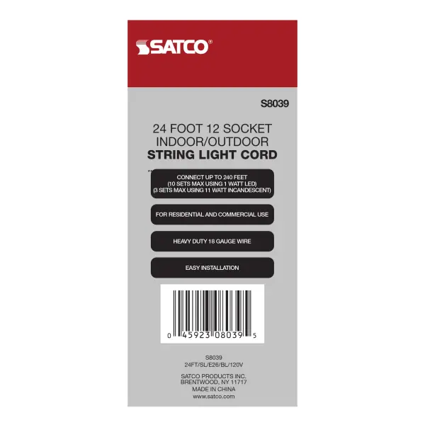24Ft - LED String Light - 12 Socketed Black Cord and Plug Only - Image 7