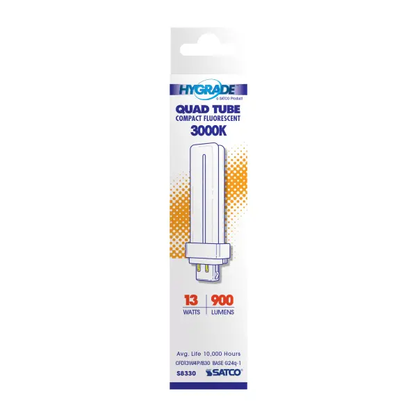 13 Watt - pin-based Compact Fluorescent - 3000K - 82 CRI - G24Q-1 (4-Pin) base - alternate view