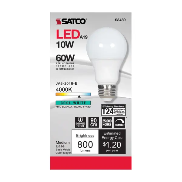10 Watt - A19 LED - Frosted - 4000K Medium base - 120 Volt - alternate view