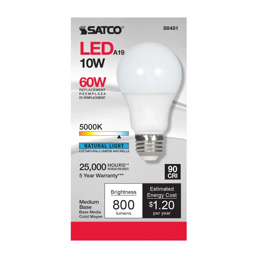 10 Watt - A19 LED - Frosted - 5000K Medium base - 120 Volt - Image 2