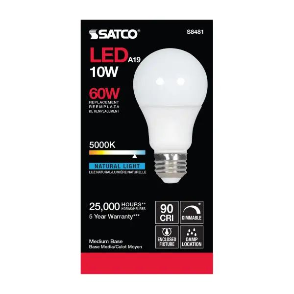 10 Watt - A19 LED - Frosted - 5000K Medium base - 120 Volt - Image 3