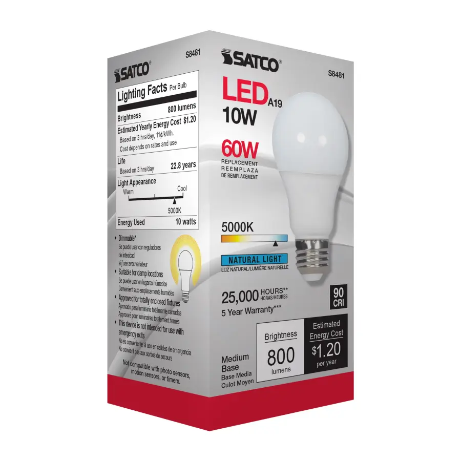 10 Watt - A19 LED - Frosted - 5000K Medium base - 120 Volt - Image 7