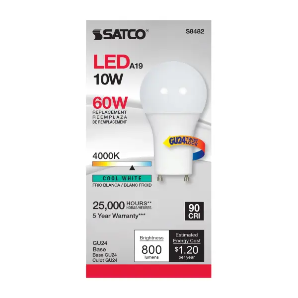 10 Watt - A19 LED - Frosted - 4000K - GU24 base - 120 Volt - alternate view