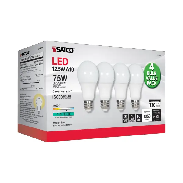 12.5 Watt - A19 LED - 4000K - Medium base - 120 Volt - 4-pack - Image 5