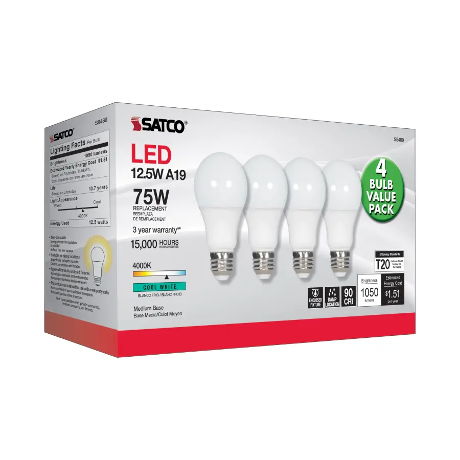 12.5 Watt - A19 LED - 4000K - Medium base - 120 Volt - 4-pack - Image 5