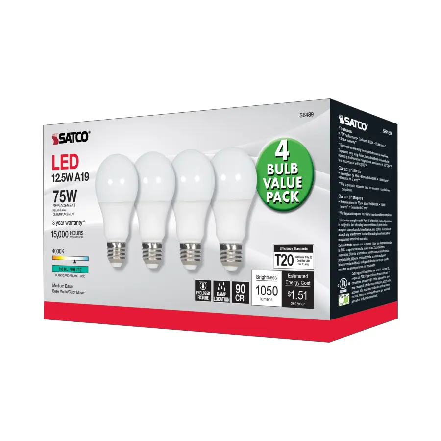 12.5 Watt - A19 LED - 4000K - Medium base - 120 Volt - 4-pack - Image 6