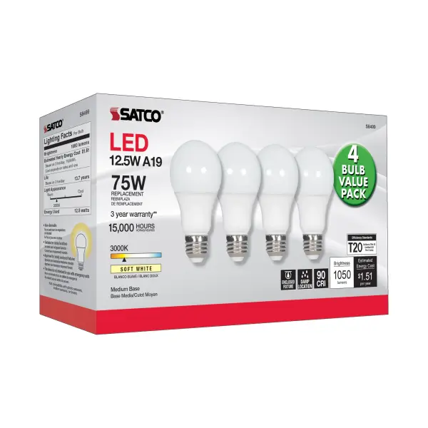 12.5 Watt - A19 LED - 3000K - Medium base - 120 Volt - 4-pack - Image 5