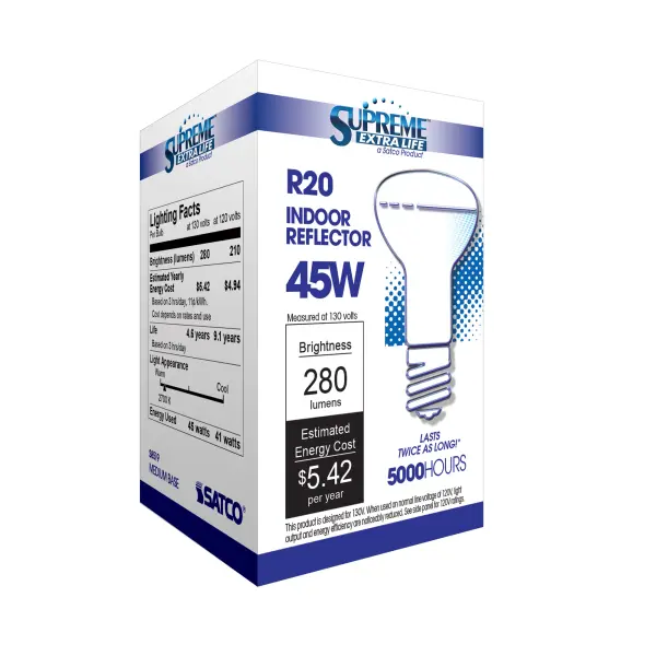 45 Watt R20 Incandescent - Frost - 5000 Average rated hours - 280 Lumens - Medium base - 130 Volt - alternate view