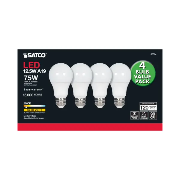 12.5 Watt - A19 LED - 2700K - Medium base - 120 Volt - 4-pack - Image 4