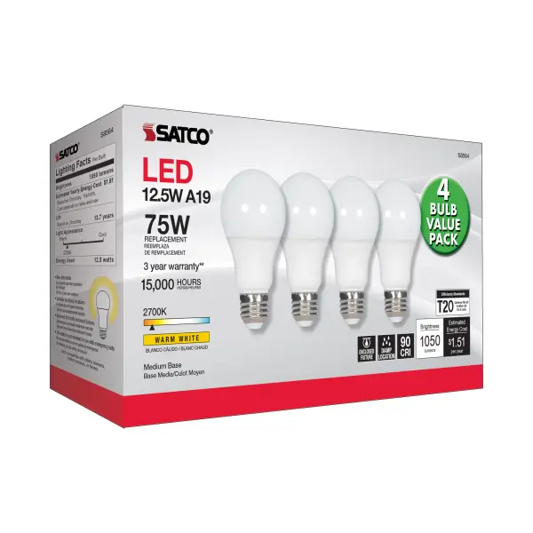 12.5 Watt - A19 LED - 2700K - Medium base - 120 Volt - 4-pack - Image 5