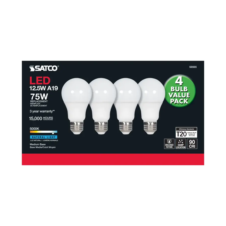 12.5 Watt - A19 LED - 5000K - Medium base - 120 Volt - 4-pack - Image 5