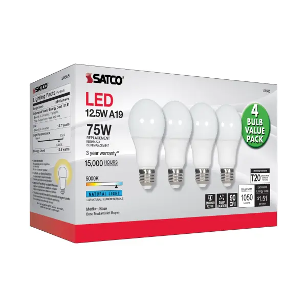 12.5 Watt - A19 LED - 5000K - Medium base - 120 Volt - 4-pack - Image 6
