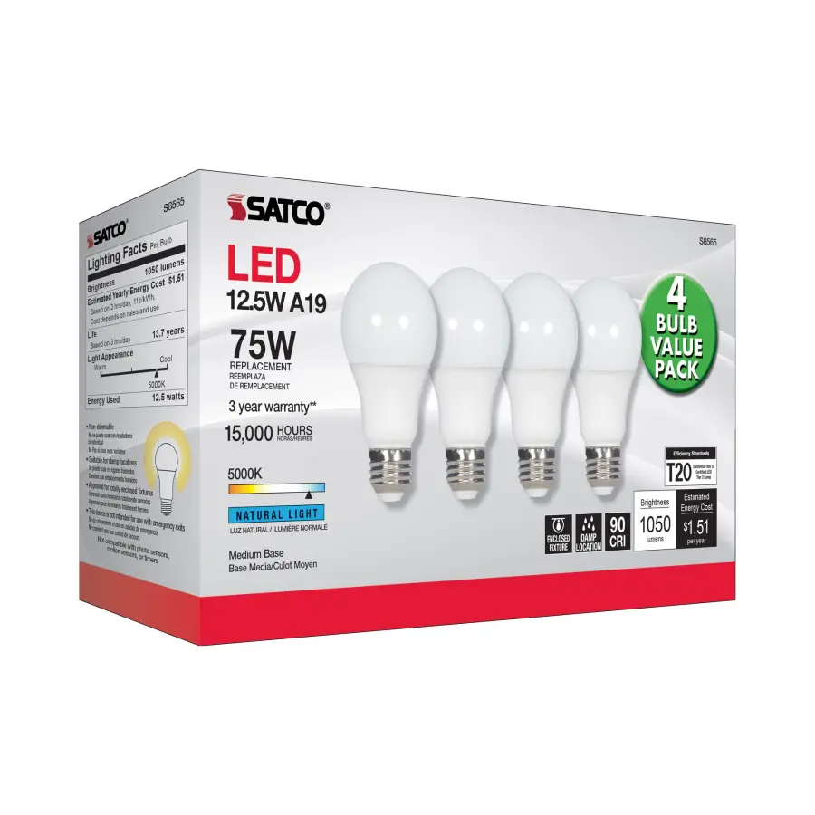 12.5 Watt - A19 LED - 5000K - Medium base - 120 Volt - 4-pack - Image 6