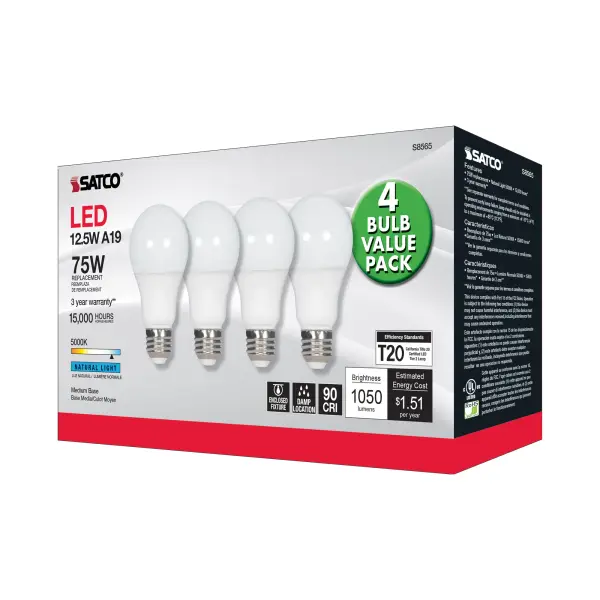 12.5 Watt - A19 LED - 5000K - Medium base - 120 Volt - 4-pack - Image 7