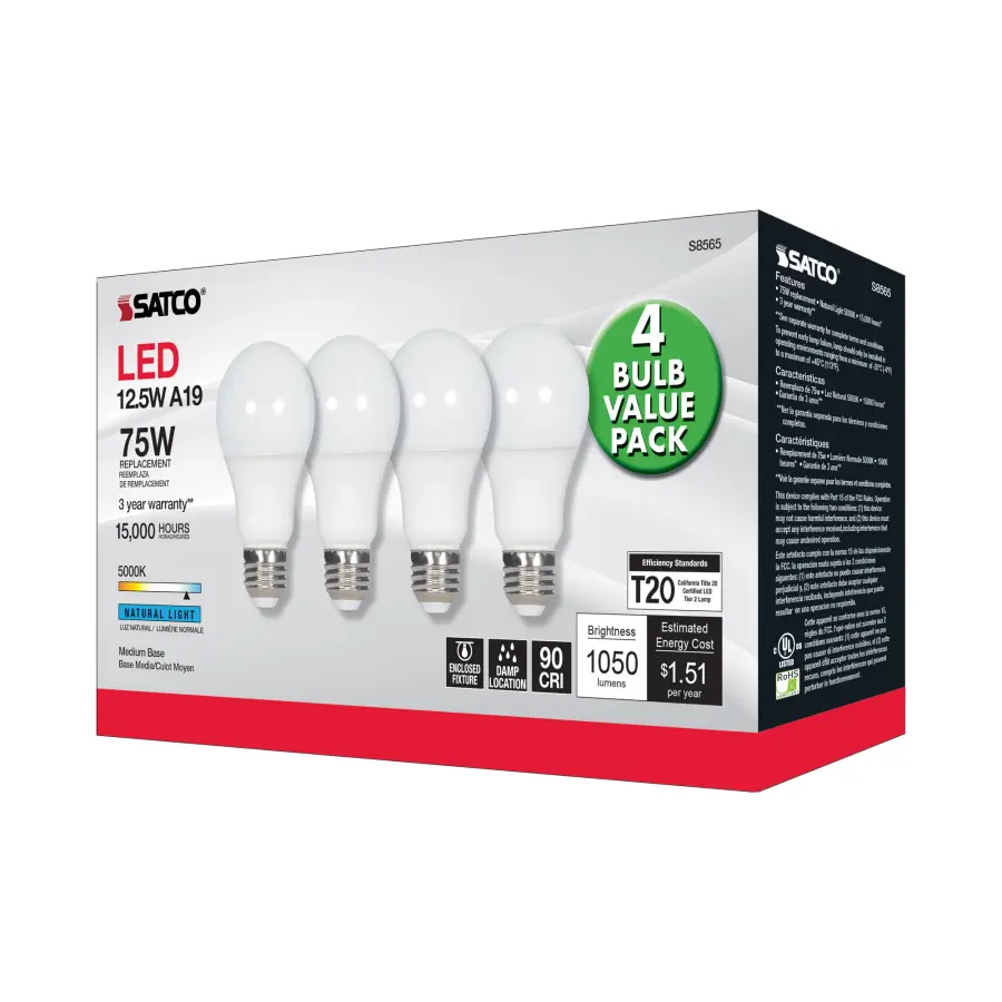 12.5 Watt - A19 LED - 5000K - Medium base - 120 Volt - 4-pack - Image 7