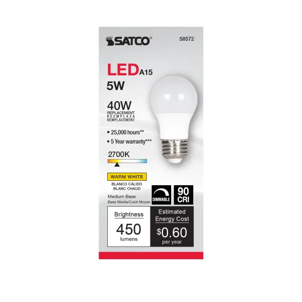 5 Watt - A15 LED - Frosted - 2700K - Medium base - 120 Volt - alternate view