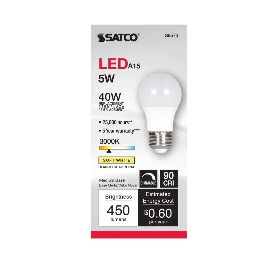 5 Watt - A15 LED - Frosted - 3000K - Medium base - 120 Volt - Image 2