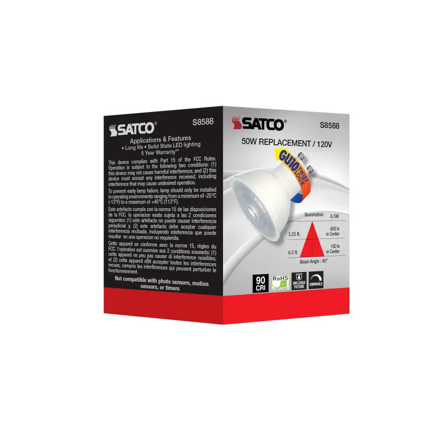 6.5 Watt - LED MR16 - 2700K - 40 deg. Beam Angle - GU10 base - 120 Volt - Image 6