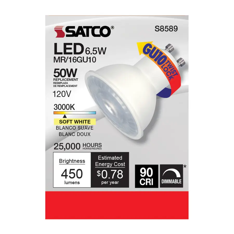 6.5 Watt - LED MR16 - 3000K - 40 deg. Beam Angle - GU10 base - 120 Volt - Image 3