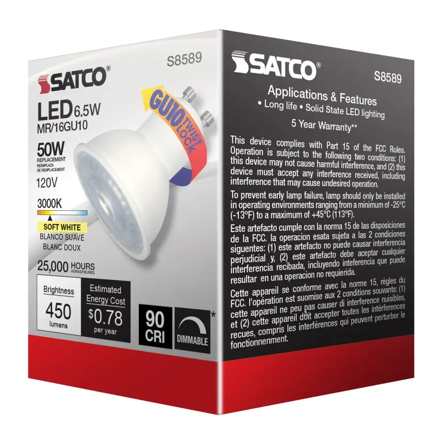 6.5 Watt - LED MR16 - 3000K - 40 deg. Beam Angle - GU10 base - 120 Volt - Image 10