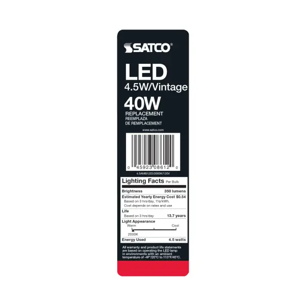 4.5 Watt ST19 LED Filament - Amber - Medium base - 2000K - 350 Lumens - 120 Volt - Carded - Image 8
