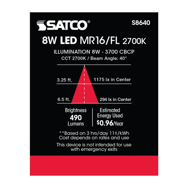 8W - LED MR16 - 2700K - 40 deg. beam spread - GU5.3 base - 12 Volt AC/DC - Image 5