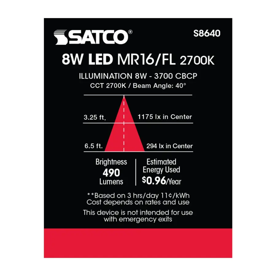8W - LED MR16 - 2700K - 40 deg. beam spread - GU5.3 base - 12 Volt AC/DC - Image 5