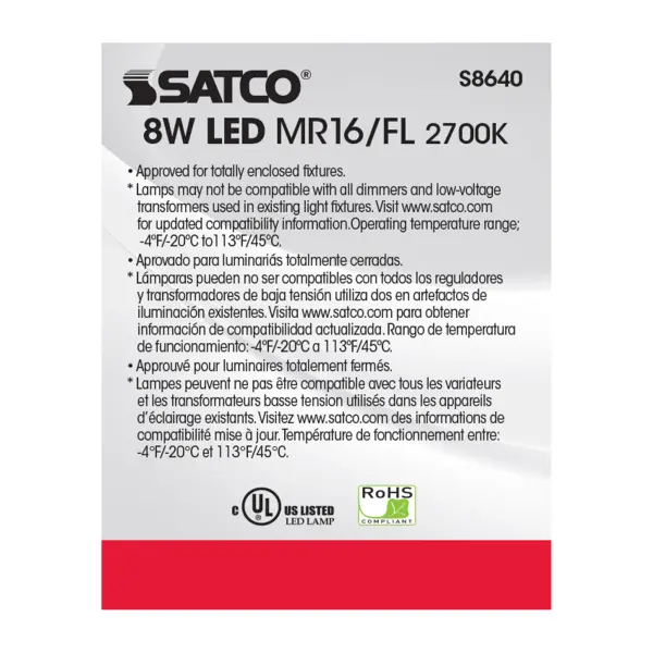 8W - LED MR16 - 2700K - 40 deg. beam spread - GU5.3 base - 12 Volt AC/DC - Image 6