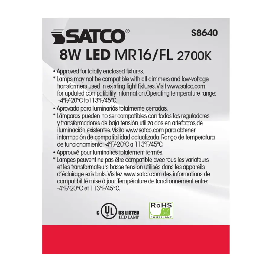 8W - LED MR16 - 2700K - 40 deg. beam spread - GU5.3 base - 12 Volt AC/DC - Image 6