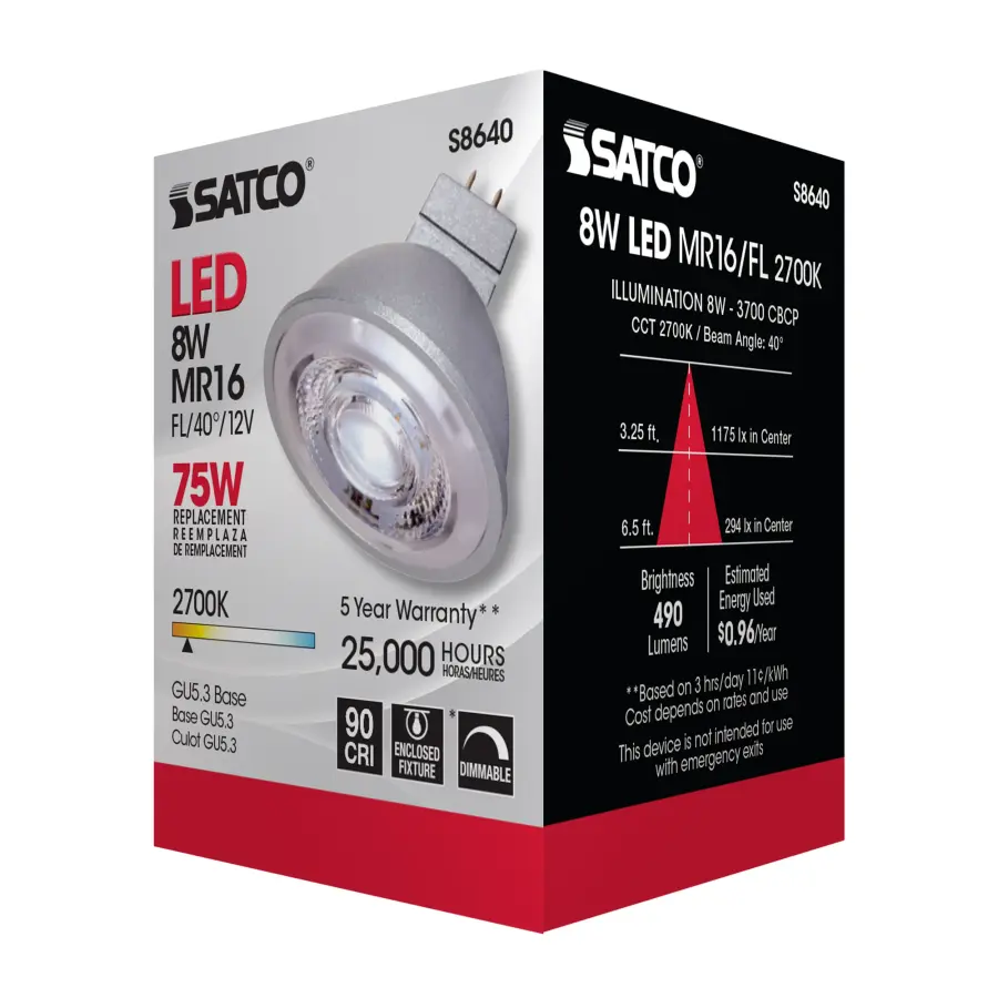8W - LED MR16 - 2700K - 40 deg. beam spread - GU5.3 base - 12 Volt AC/DC - Image 7