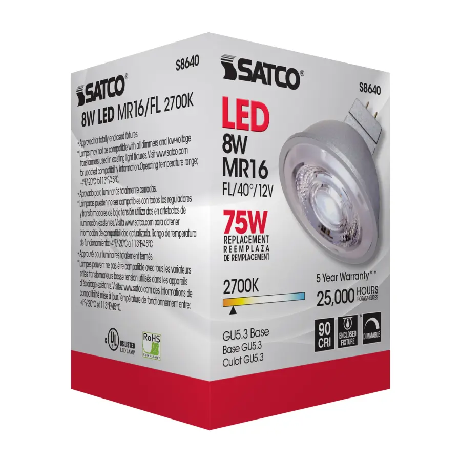 8W - LED MR16 - 2700K - 40 deg. beam spread - GU5.3 base - 12 Volt AC/DC - Image 8