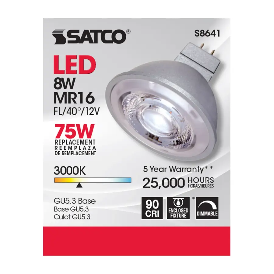 8W - LED MR16 - 3000K - 40 deg. beam spread - GU5.3 base - 12 Volt AC/DC - Image 3