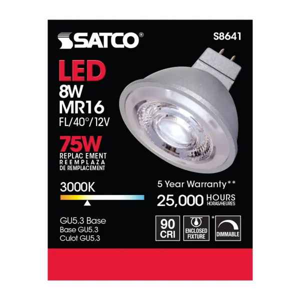 8W - LED MR16 - 3000K - 40 deg. beam spread - GU5.3 base - 12 Volt AC/DC - Image 4