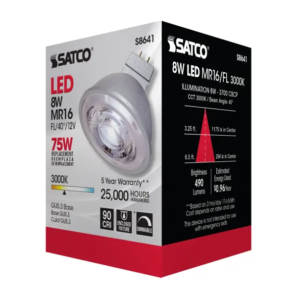 8W - LED MR16 - 3000K - 40 deg. beam spread - GU5.3 base - 12 Volt AC/DC - Image 7