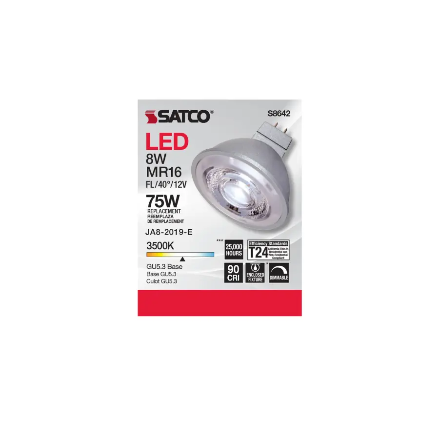 8W - LED MR16 - 3500K - 40 deg. beam spread - GU5.3 base - 12 Volt AC/DC - Image 3