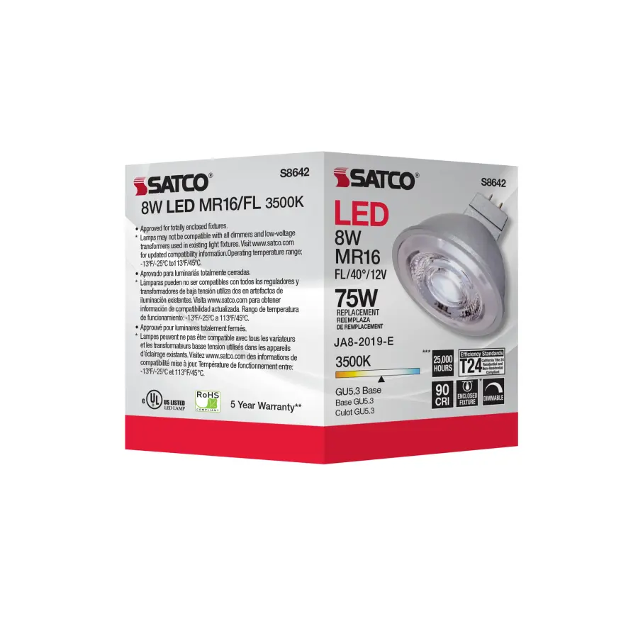 8W - LED MR16 - 3500K - 40 deg. beam spread - GU5.3 base - 12 Volt AC/DC - Image 8