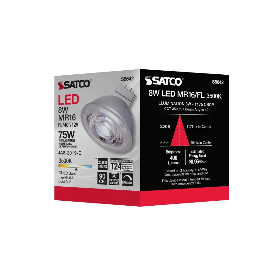 8W - LED MR16 - 3500K - 40 deg. beam spread - GU5.3 base - 12 Volt AC/DC - Image 9