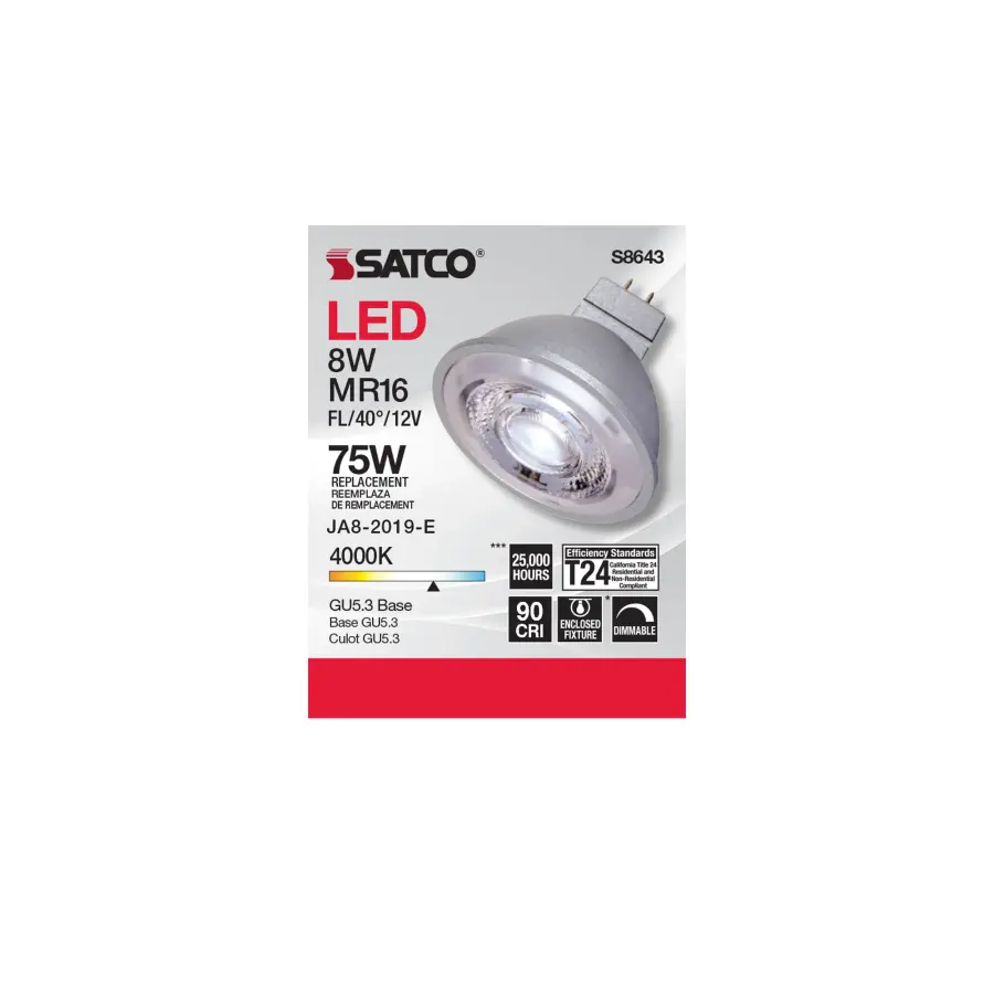 8W - LED MR16 - 4000K - 40 deg. beam spread - GU5.3 base - 12 Volt AC/DC - Image 3