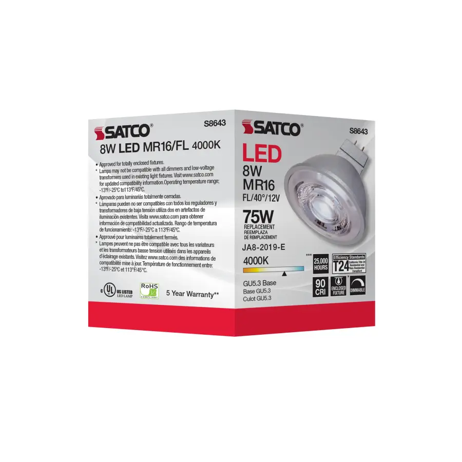 8W - LED MR16 - 4000K - 40 deg. beam spread - GU5.3 base - 12 Volt AC/DC - Image 7