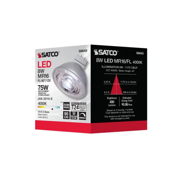 8W - LED MR16 - 4000K - 40 deg. beam spread - GU5.3 base - 12 Volt AC/DC - Image 8