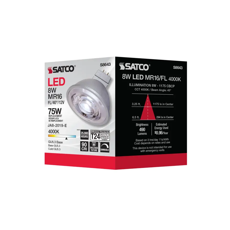8W - LED MR16 - 4000K - 40 deg. beam spread - GU5.3 base - 12 Volt AC/DC - Image 8