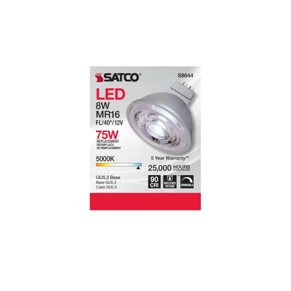 8W - LED MR16 - 5000K - 40 deg. beam spread - GU5.3 base - 12 Volt AC/DC - Image 3